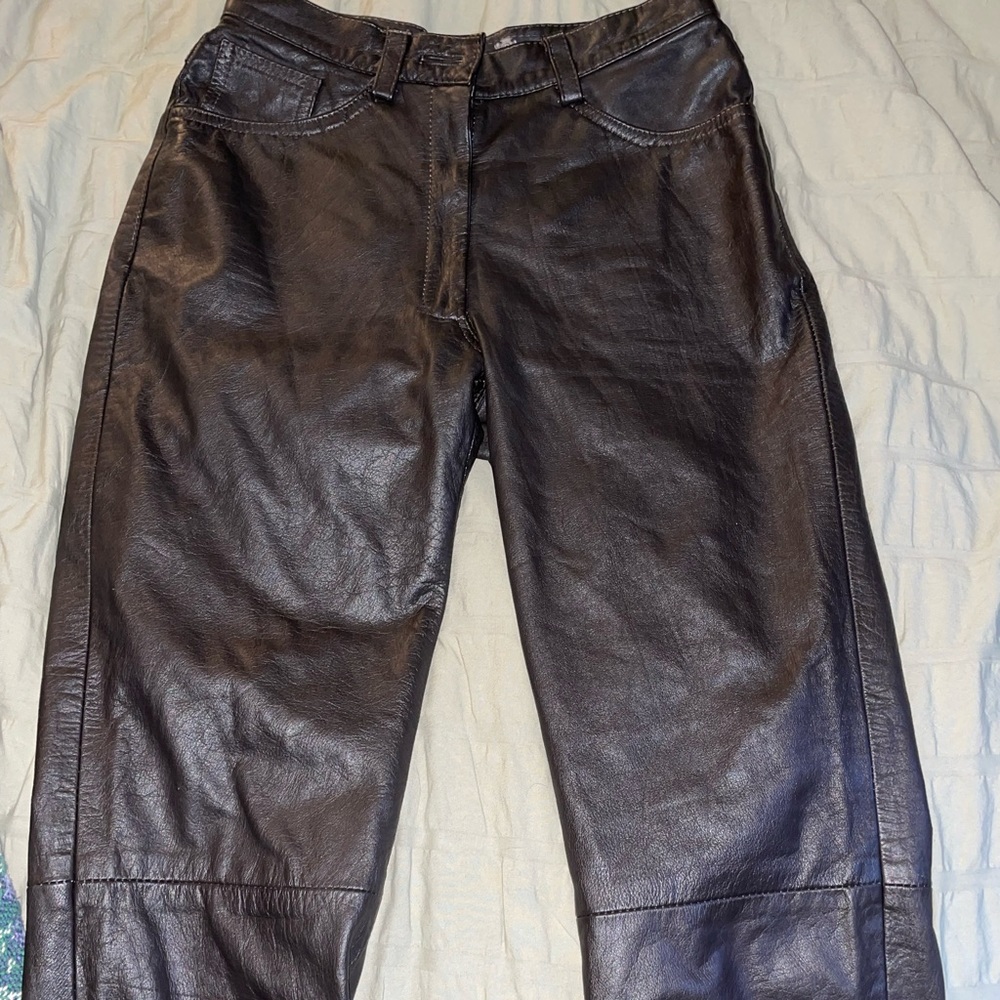 Vintage genuine brown leather pants